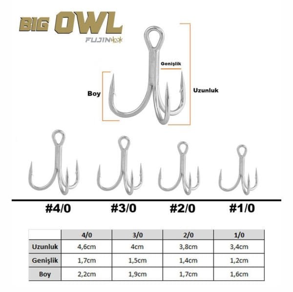Fujin Big OWL Süper Anti-Rust Üçlü Kanca