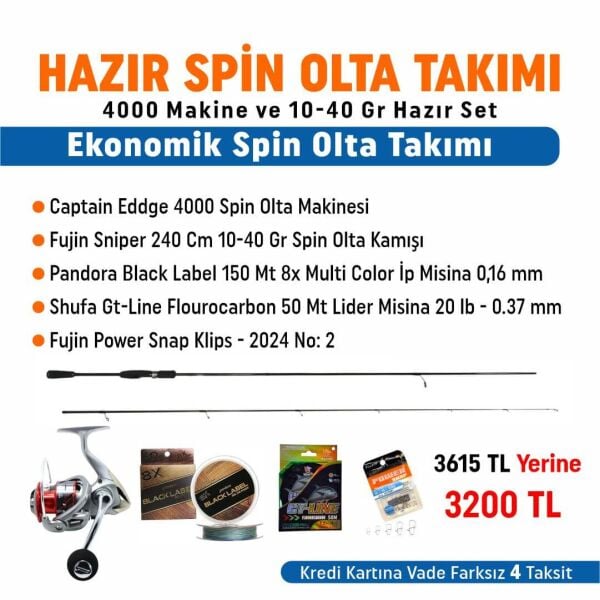 Ekonomik Spin Olta Takımı | 4000 Makine ve 10-40 Gr Hazır Set